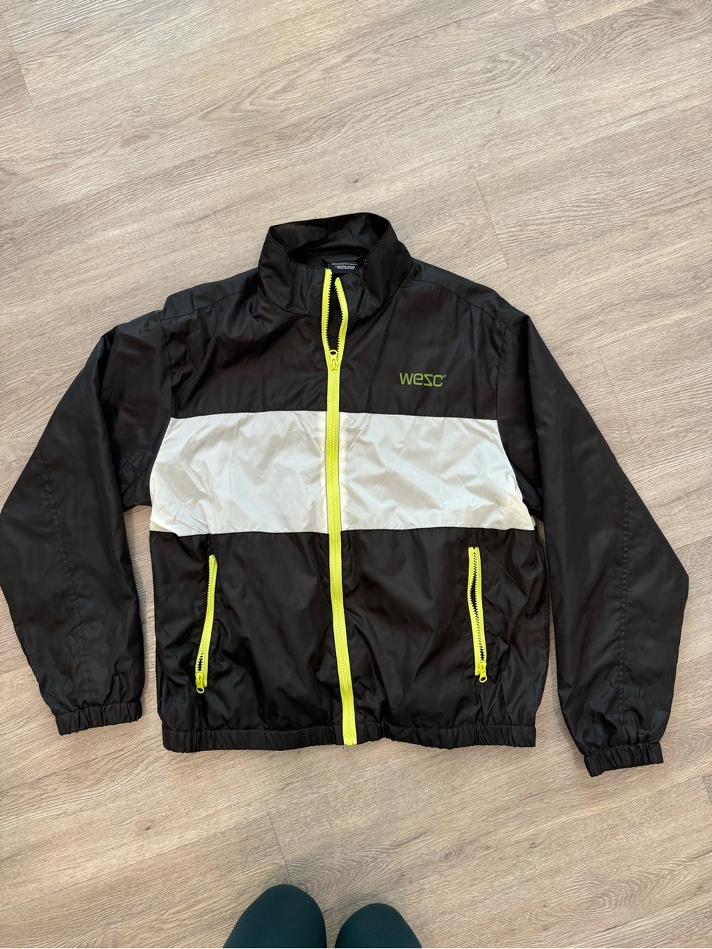 Wesc Black & White Windbreaker Jacket with Neon Yellow Zippers